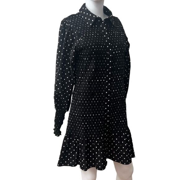ASOS Design Black Polka Dot Cotton Maternity Shirred Button-Down Dress US 6 - Picture 2 of 15